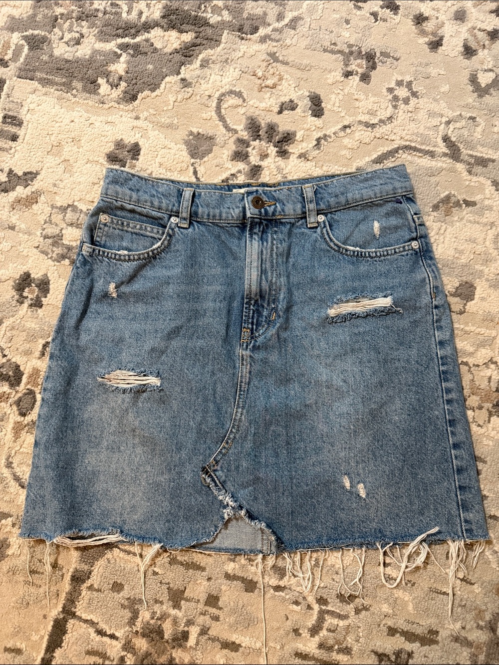 Free People Distressed Blue Denim Mini Skirt